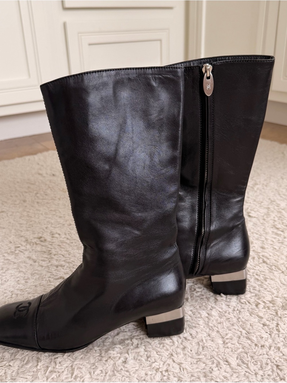 CHANEL Vintage Black Leather Mid-Calf Boots